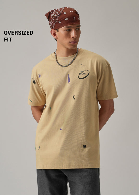 Tan Back Printed Oversized T-Shirt