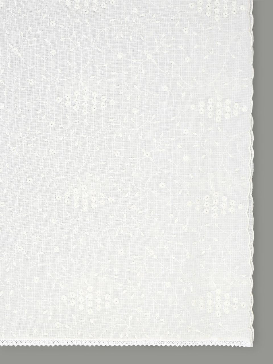 White Embroidered Pure Kota Cotton Dupatta with Scallops