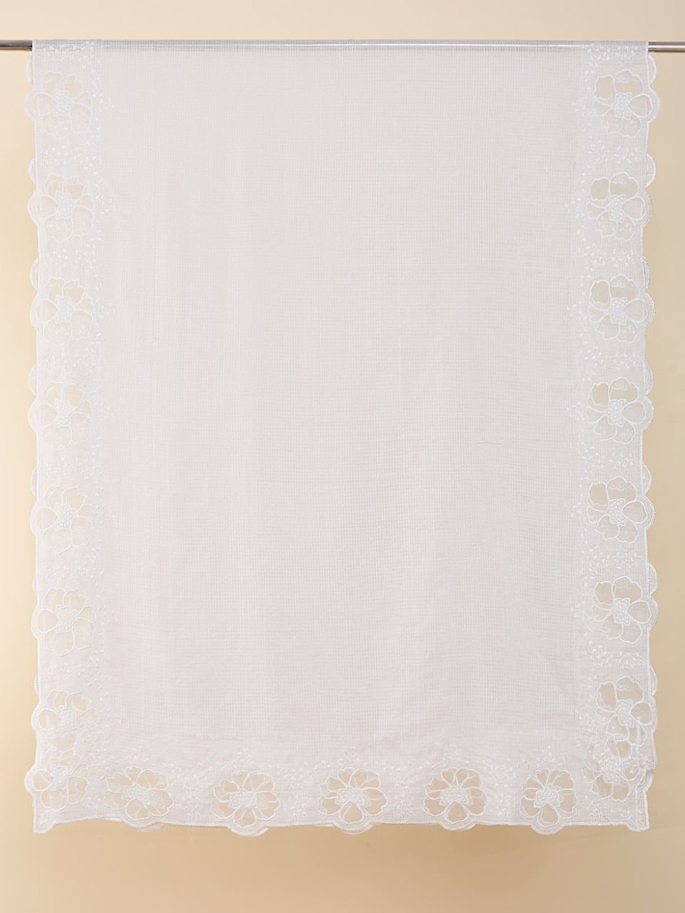 White Embroidered Kota Cotton Dupatta with Cutwork on Border