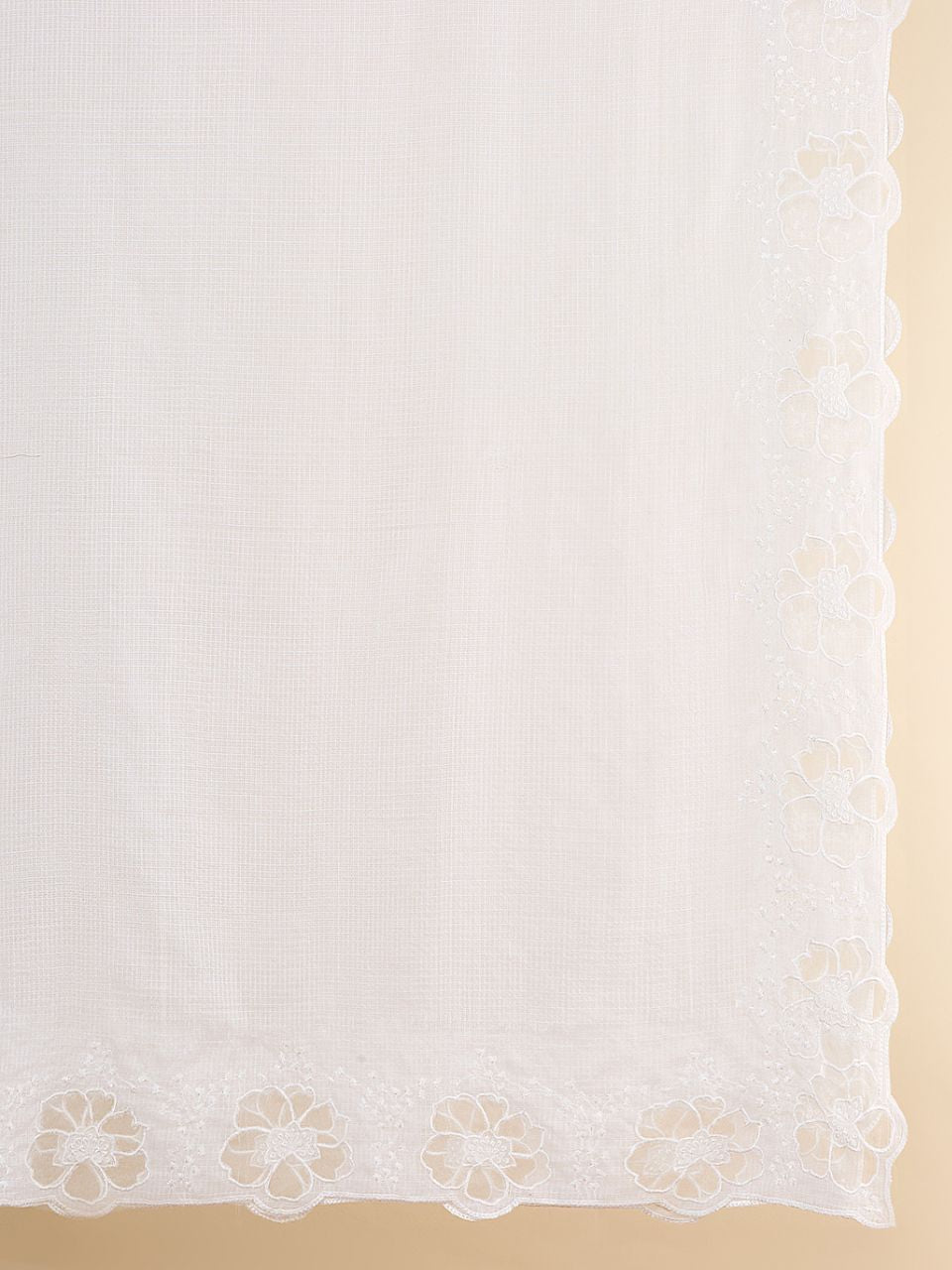 White Embroidered Kota Cotton Dupatta with Cutwork on Border