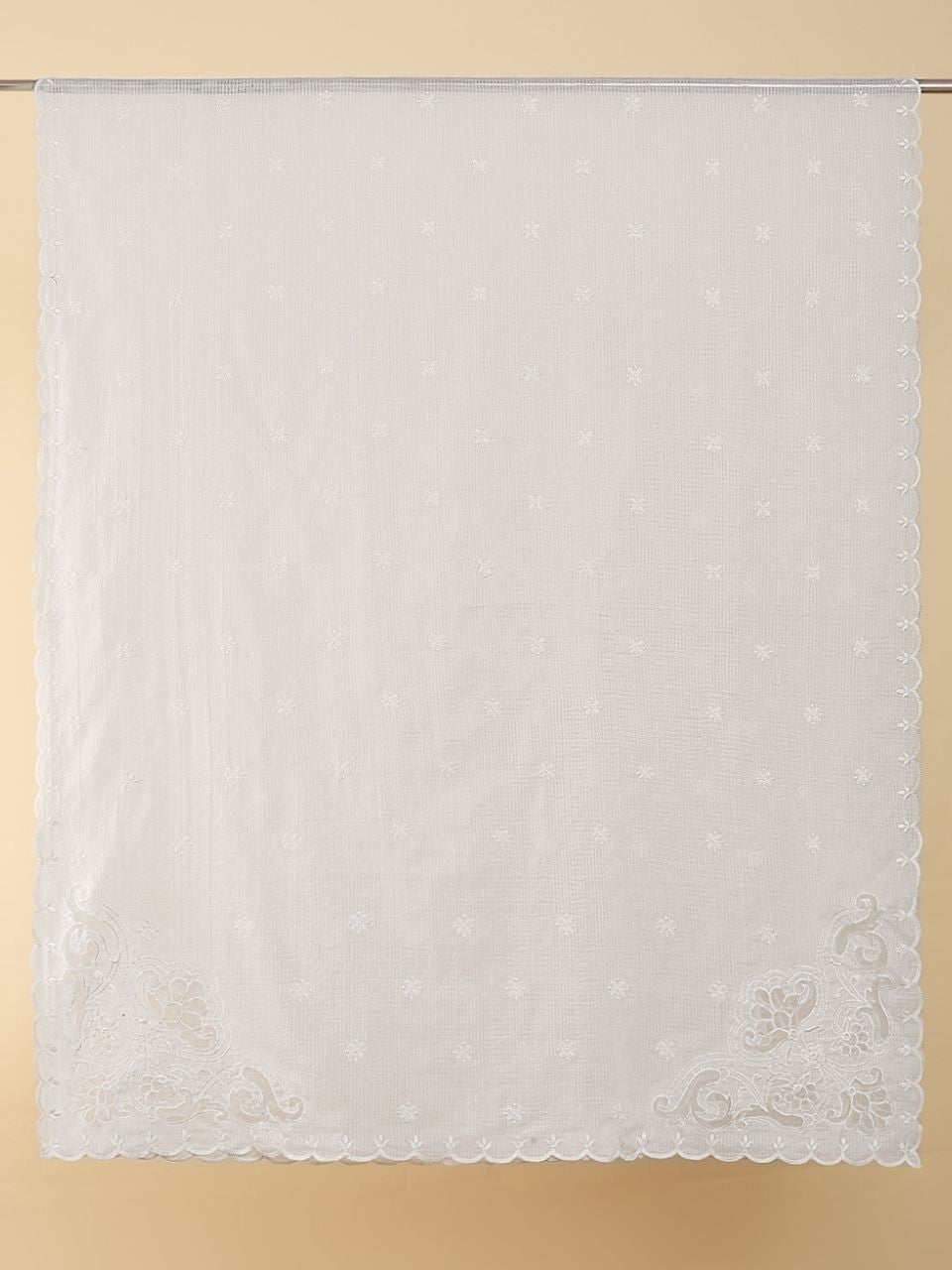 White Embroidered Kota Cotton Dupatta with Cutwork on Corners