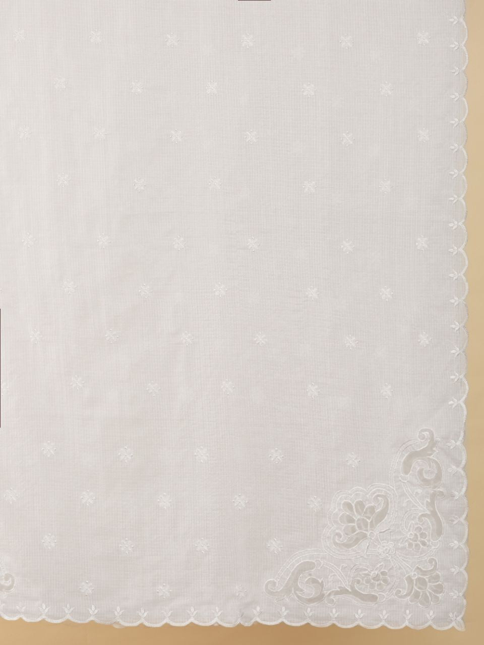 White Embroidered Kota Cotton Dupatta with Cutwork on Corners