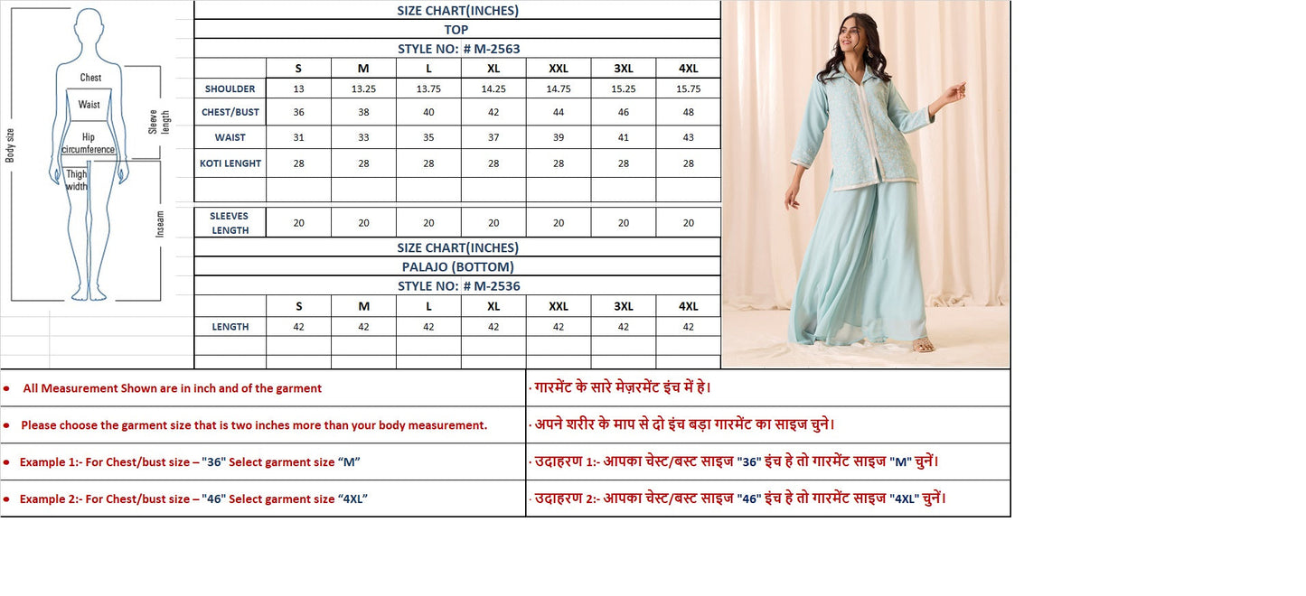 Sky Blue Embroidered Georgette Palazzo Set | Festive Ethnic Suit for Women | M-2563