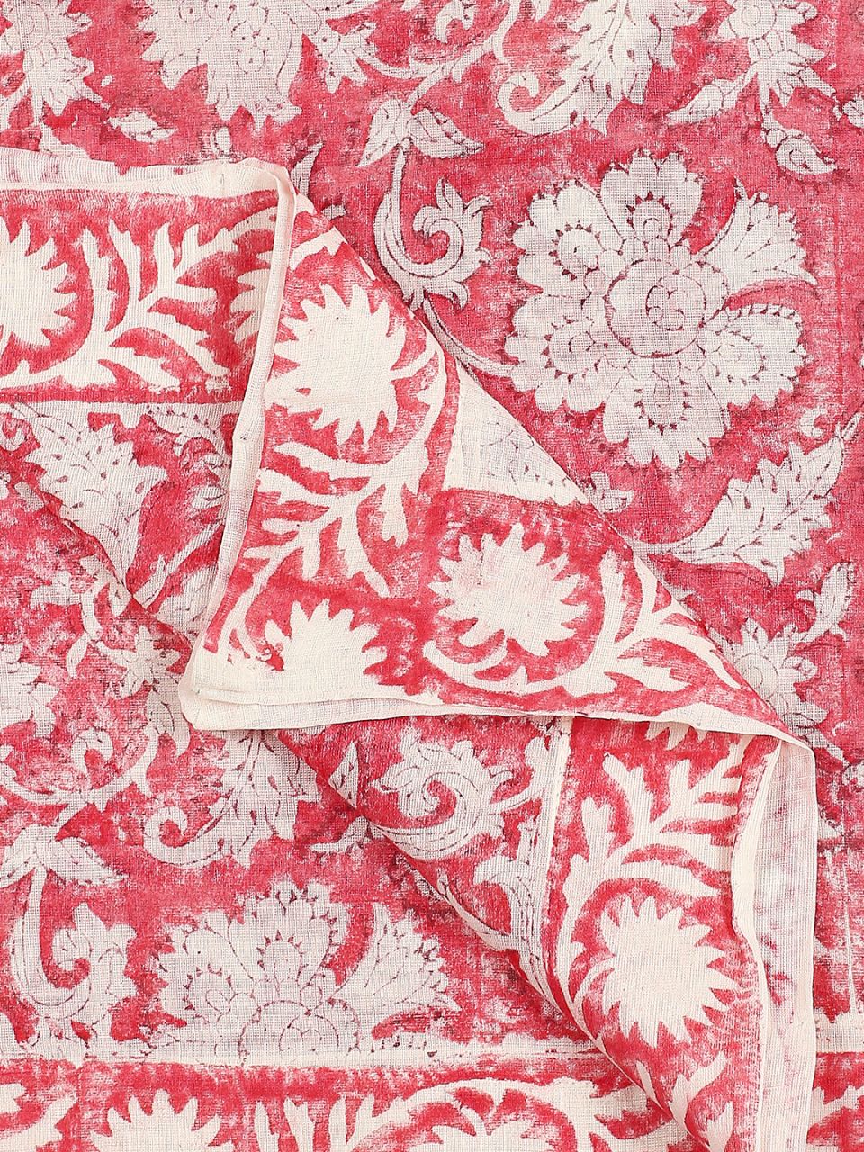 Pink & White Hand Block Printed Pure Cotton Dupatta