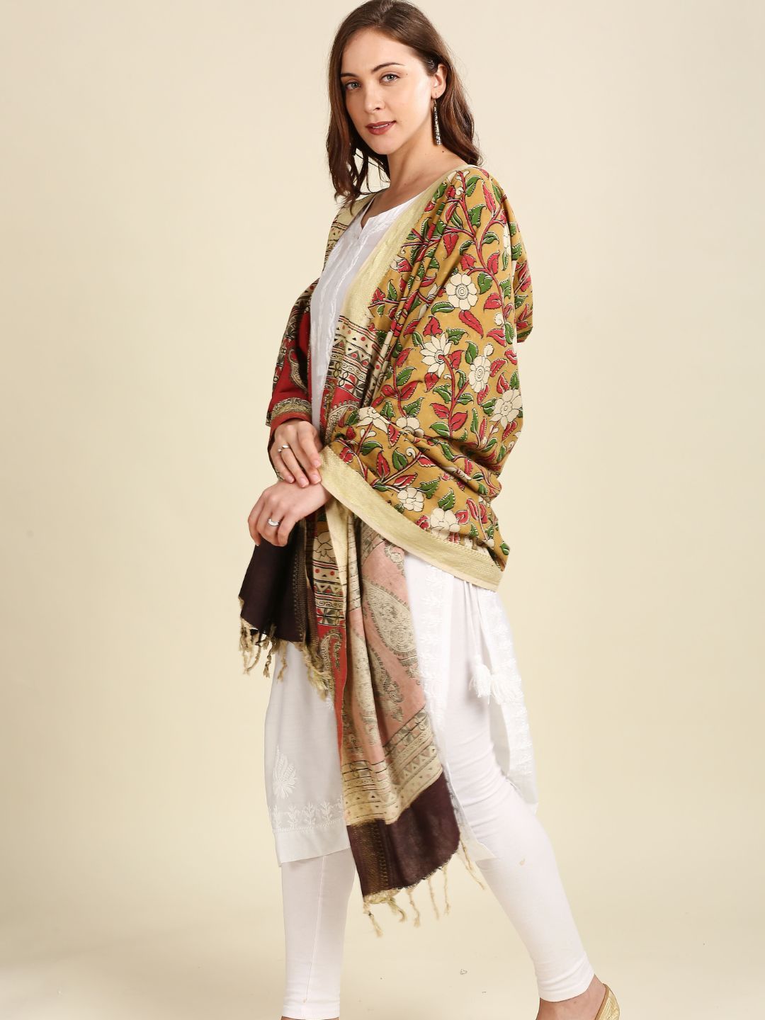 Kalamkari Mangalgiri Mustard & Green Cotton Dupatta