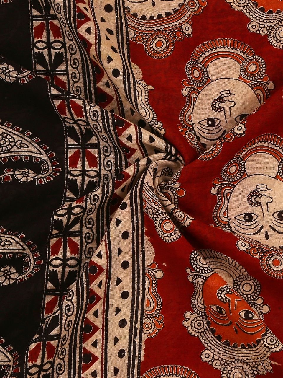 Kalamkari Mangalgiri Maroon & Multi Cotton Dupatta