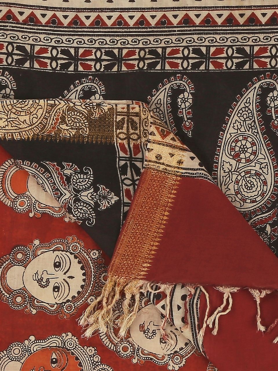 Kalamkari Mangalgiri Maroon & Multi Cotton Dupatta