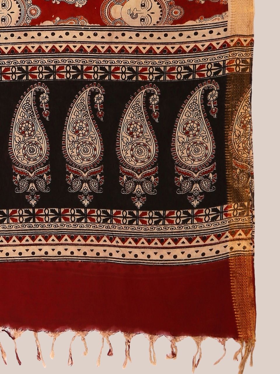 Kalamkari Mangalgiri Maroon & Multi Cotton Dupatta