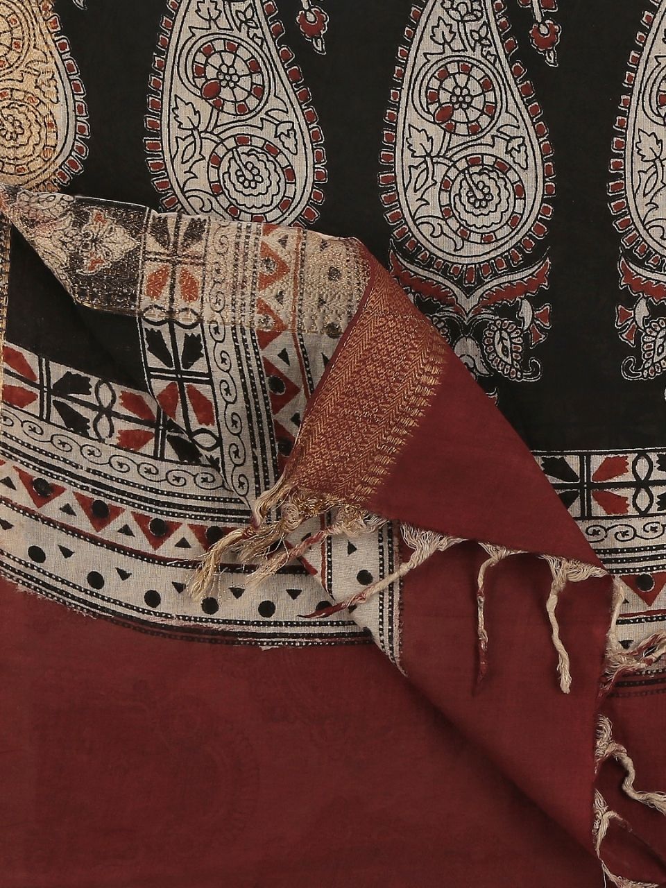 Kalamkari Mangalgiri Maroon & Multi Cotton Dupatta