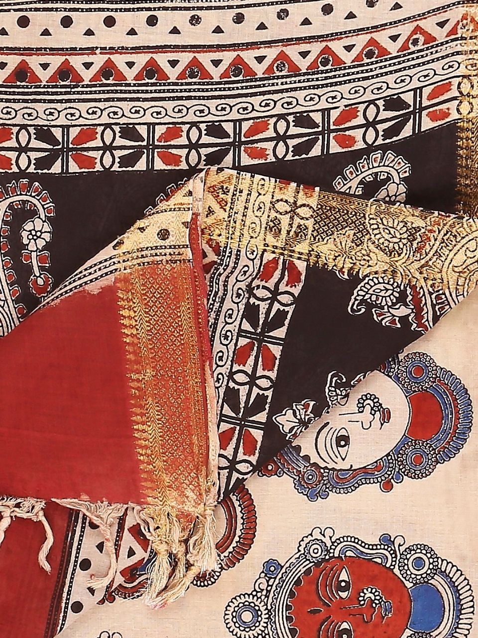 Kalamkari Mangalgiri Maroon & Multi Cotton Dupatta