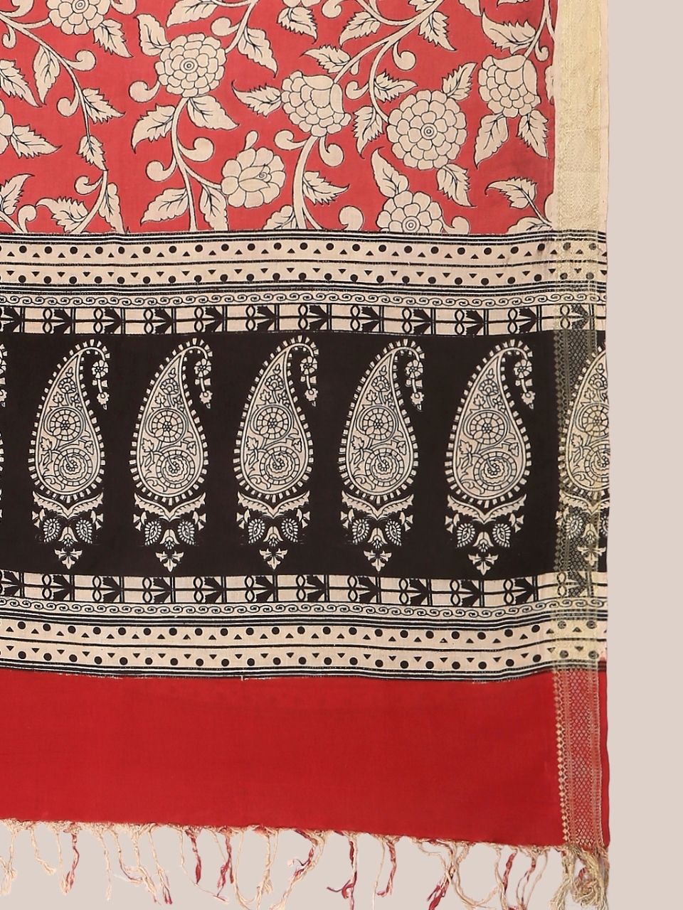 Kalamkari Mangalgiri Coral Cotton Dupatta