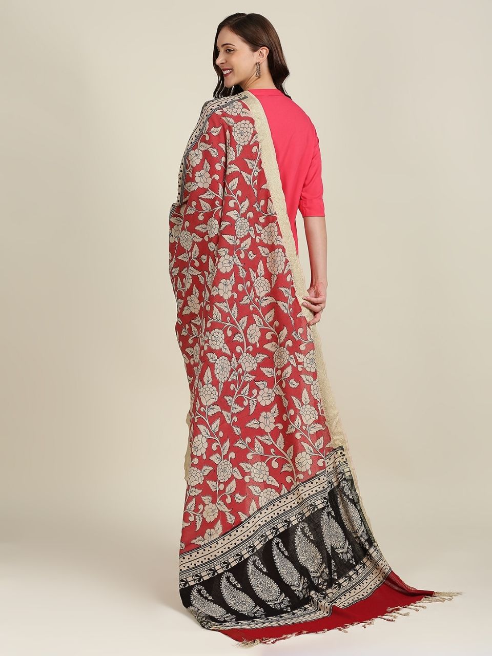 Kalamkari Mangalgiri Coral Cotton Dupatta