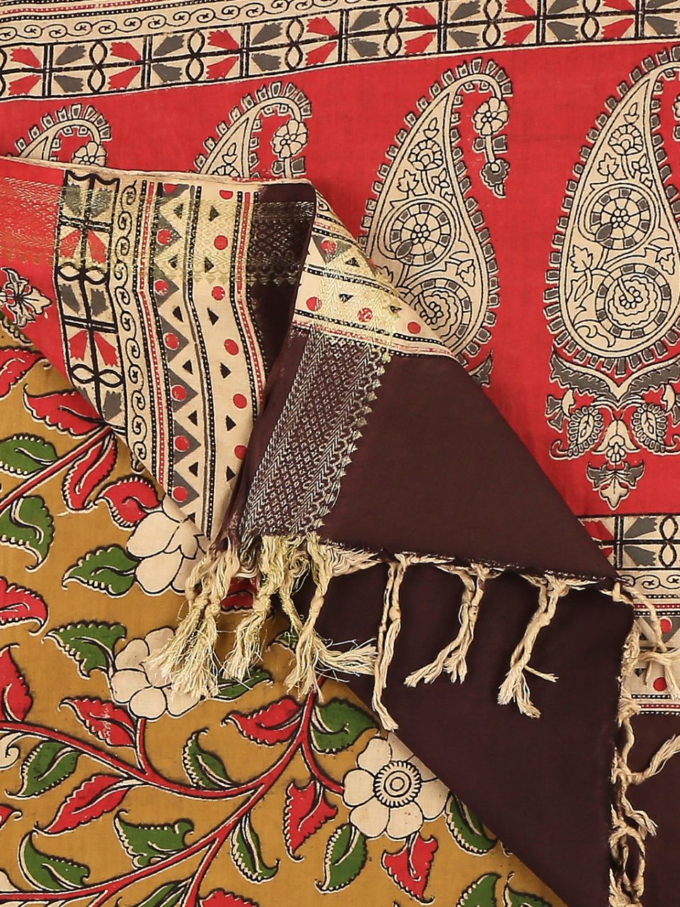 Kalamkari Mangalgiri Mustard & Green Cotton Dupatta