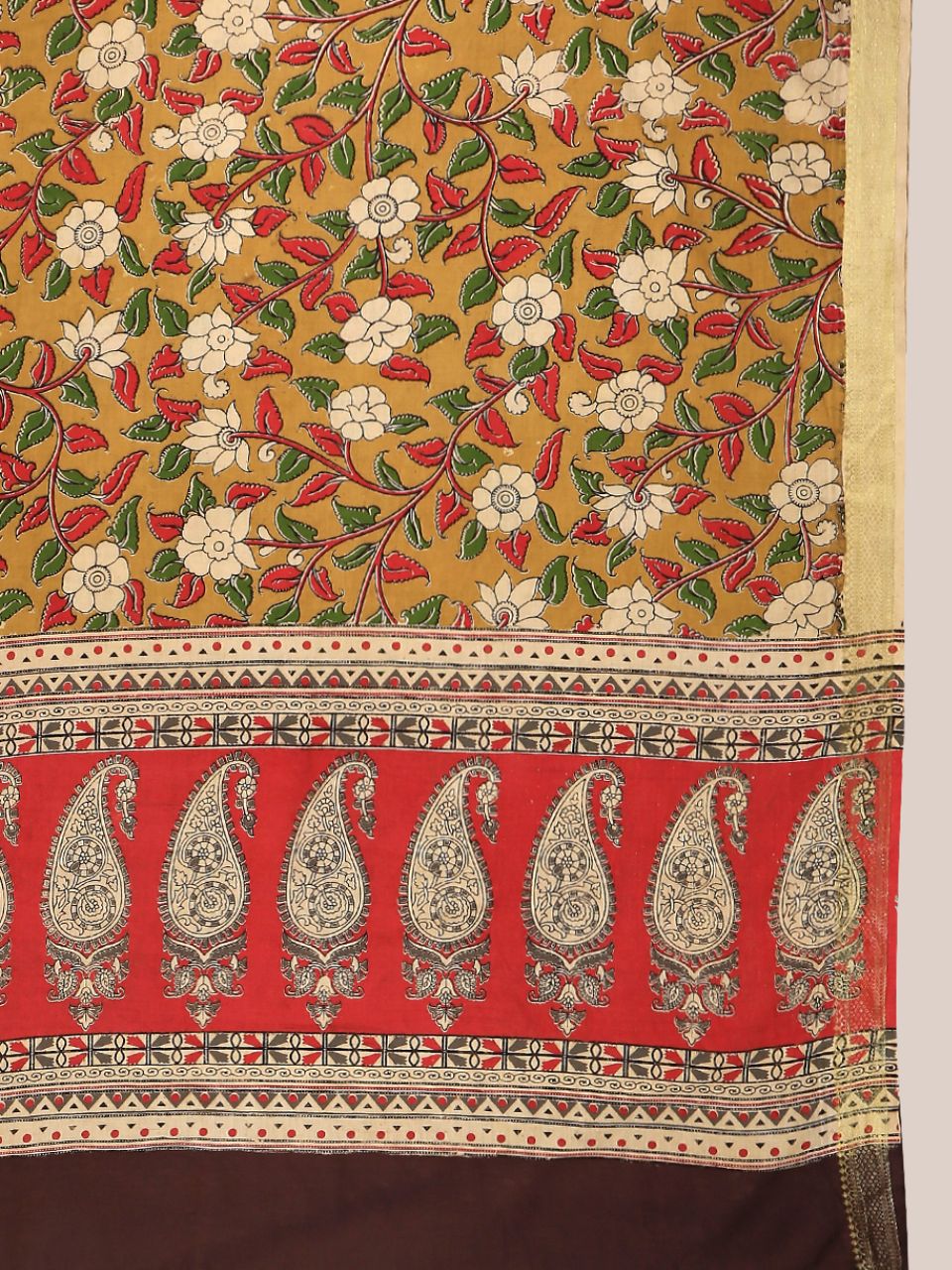 Kalamkari Mangalgiri Mustard & Green Cotton Dupatta