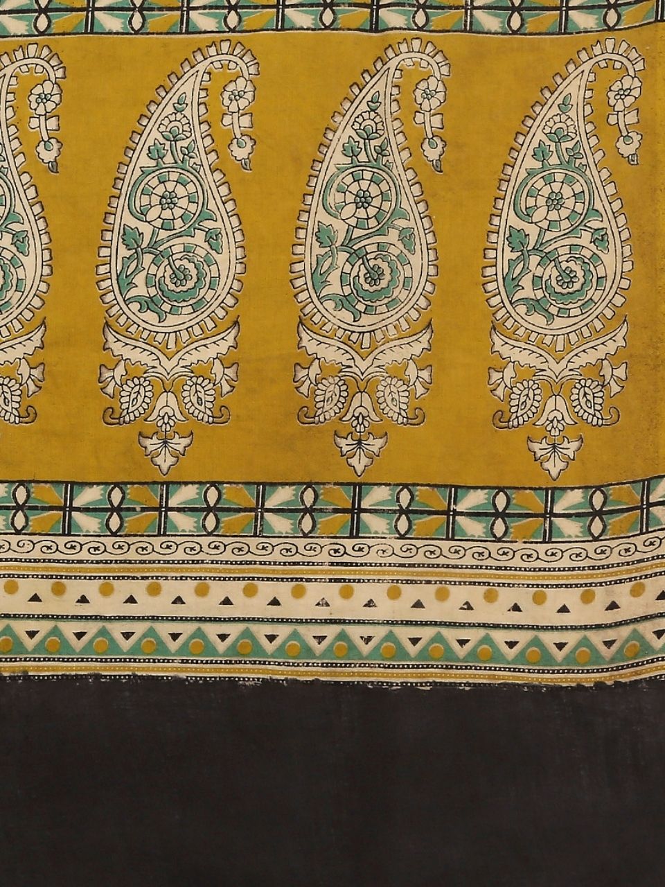 Kalamkari Mangalgiri Green & Mustard Cotton Dupatta