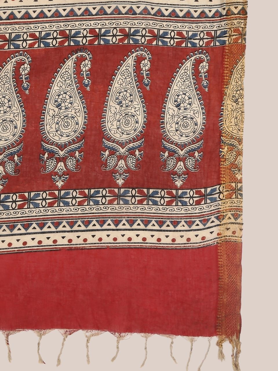 Kalamkari Mangalgiri Dark Blue & Maroon Cotton Dupatta
