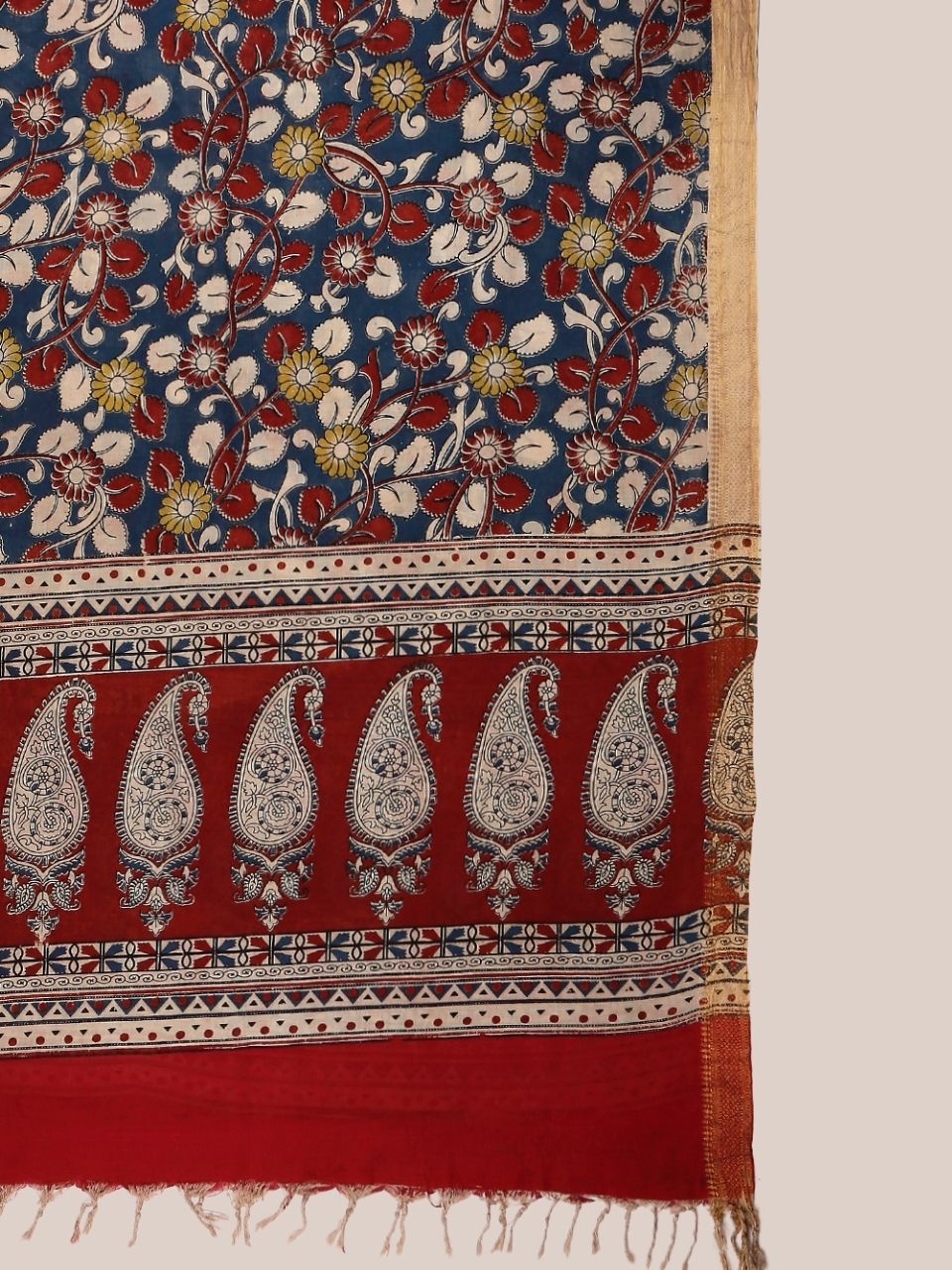 Kalamkari Mangalgiri Dark Blue & Maroon Cotton Dupatta
