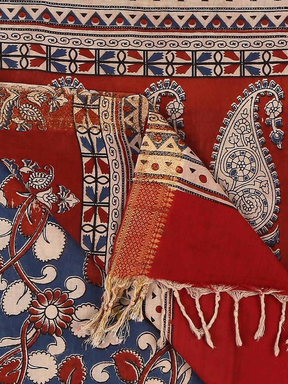 Kalamkari Mangalgiri Dark Blue & Maroon Cotton Dupatta