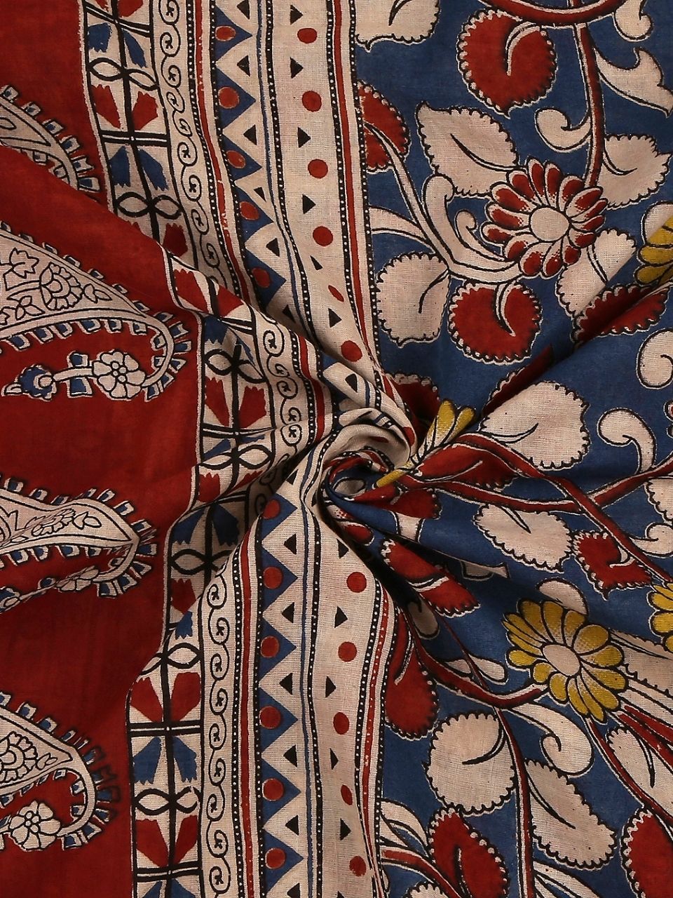 Kalamkari Mangalgiri Dark Blue & Maroon Cotton Dupatta