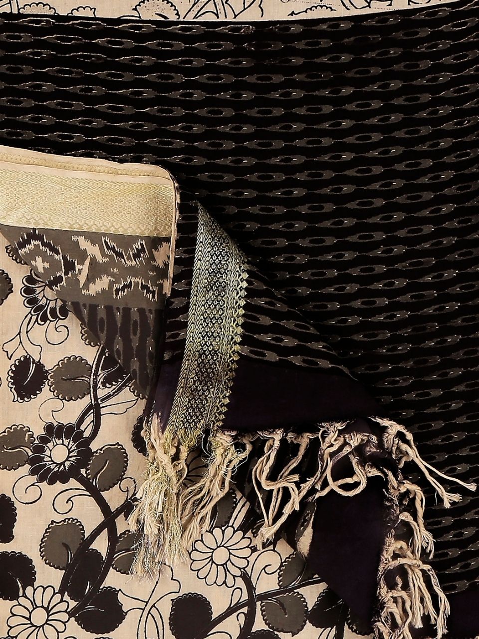 Kalamkari Mangalgiri Black & Beige Cotton Dupatta