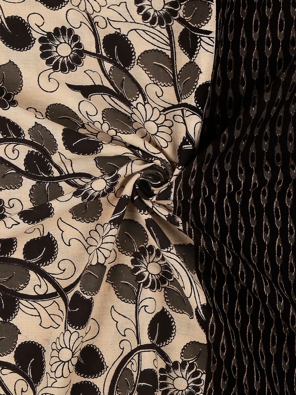 Kalamkari Mangalgiri Black & Beige Cotton Dupatta