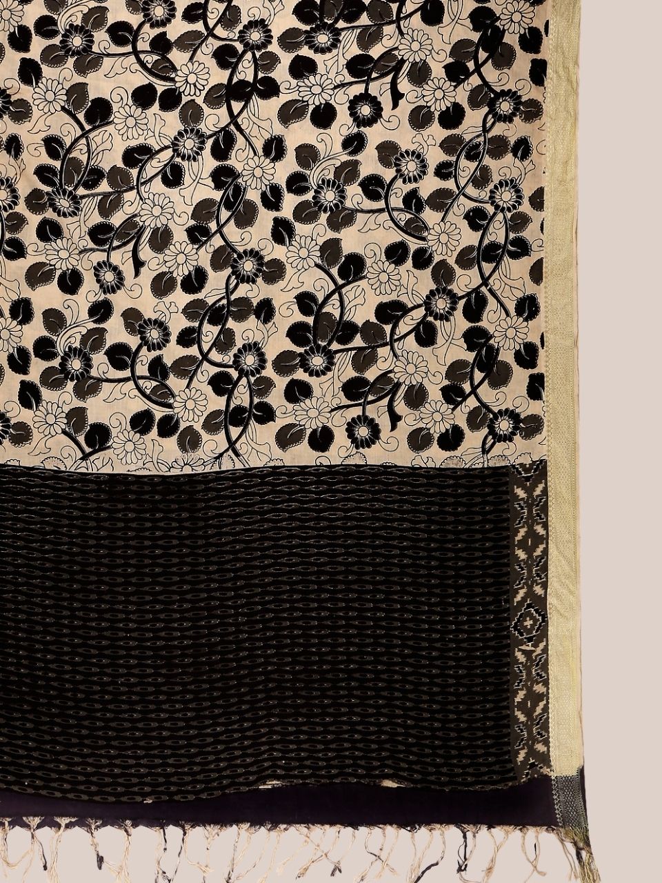 Kalamkari Mangalgiri Black & Beige Cotton Dupatta
