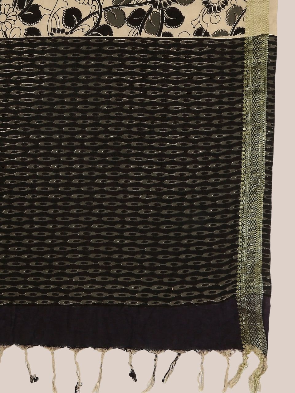 Kalamkari Mangalgiri Black & Beige Cotton Dupatta