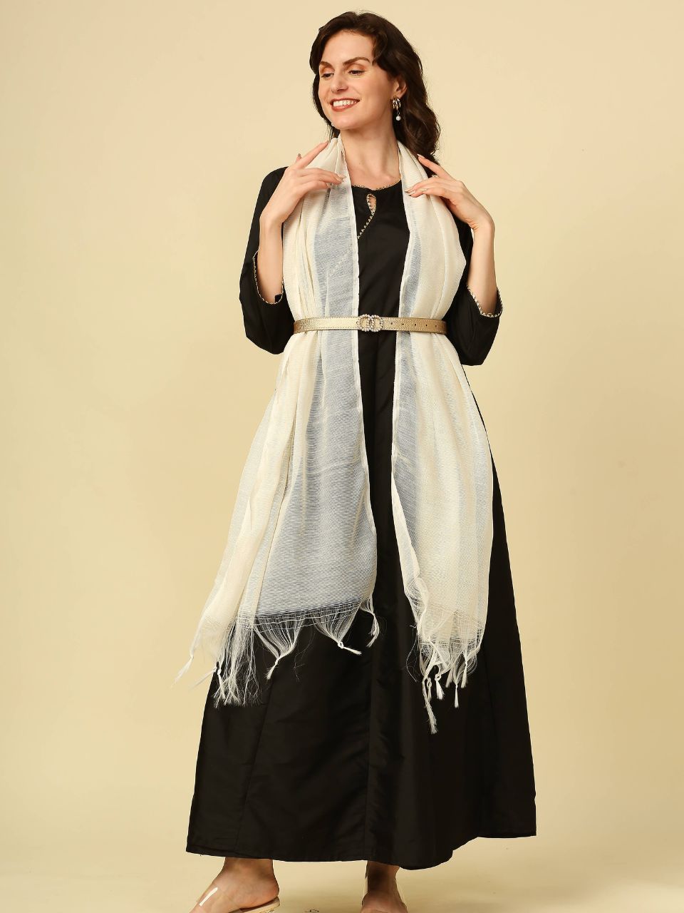 Off White Woven Cotton Dupatta