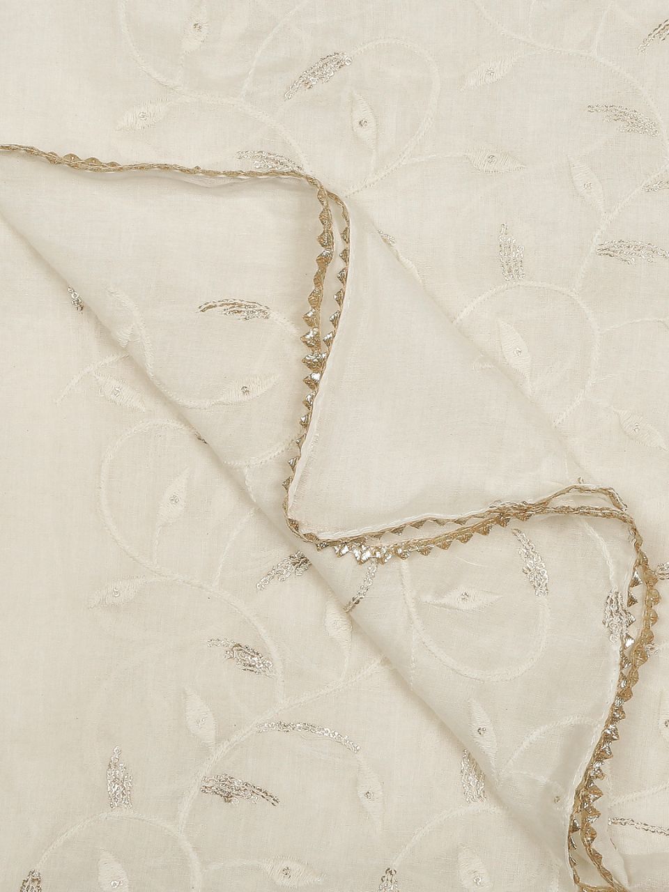 Off White Pure Cotton Dupatta All Over floral embroidery