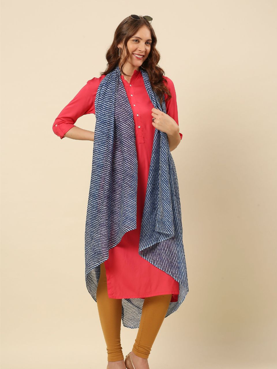 Indigo Blue Leharia Printed Pure Cotton Dupatta