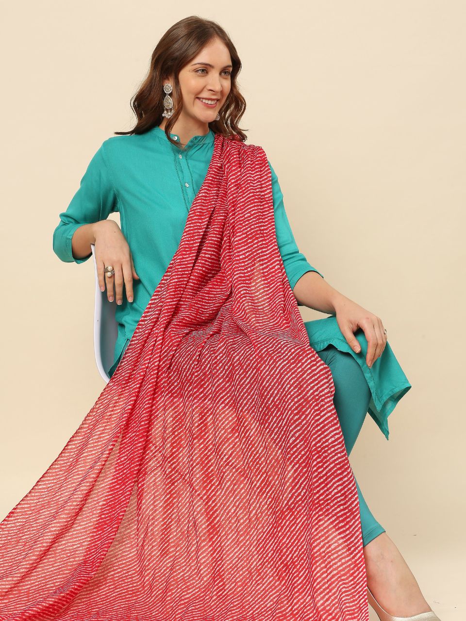 Red Leharia Printed Pure Cotton Dupatta
