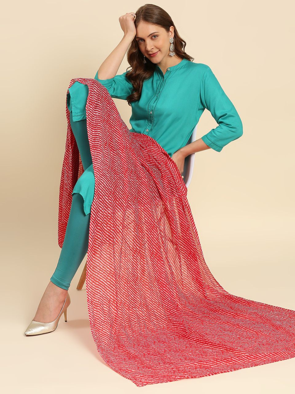 Red Leharia Printed Pure Cotton Dupatta