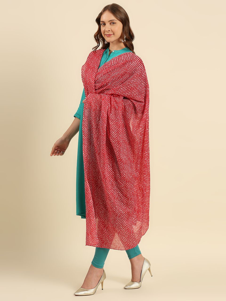 Red Leharia Printed Pure Cotton Dupatta