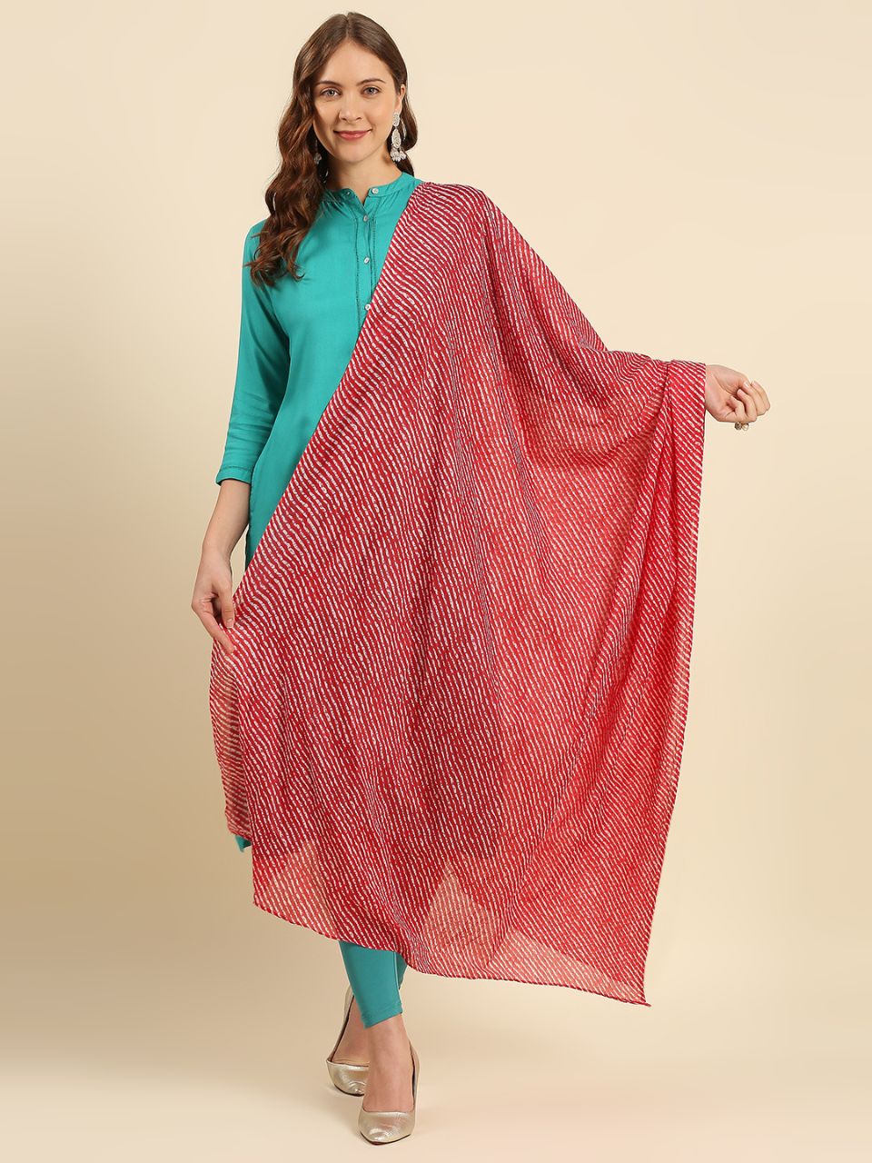 Red Leharia Printed Pure Cotton Dupatta