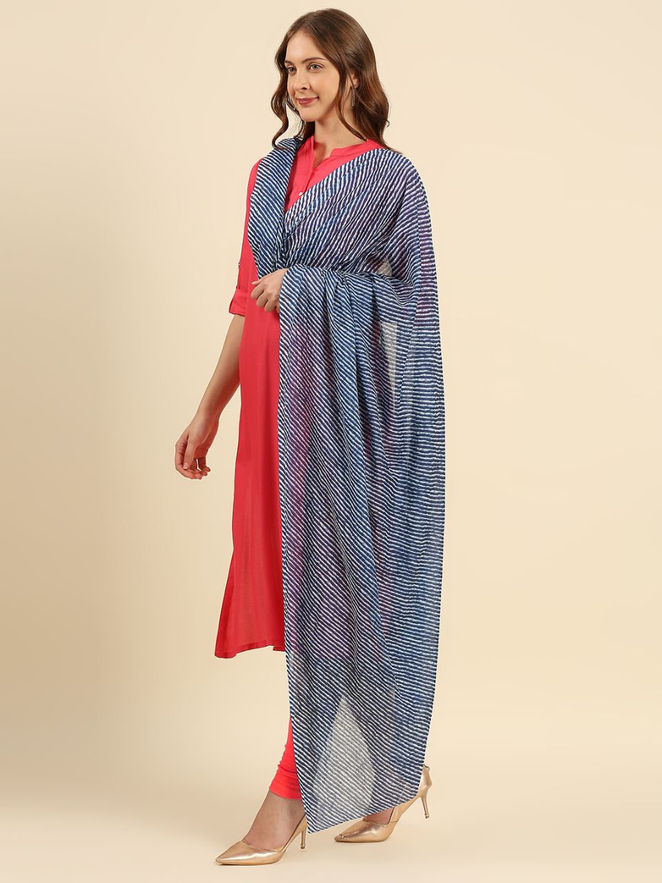 Indigo Blue Leharia Printed Pure Cotton Dupatta