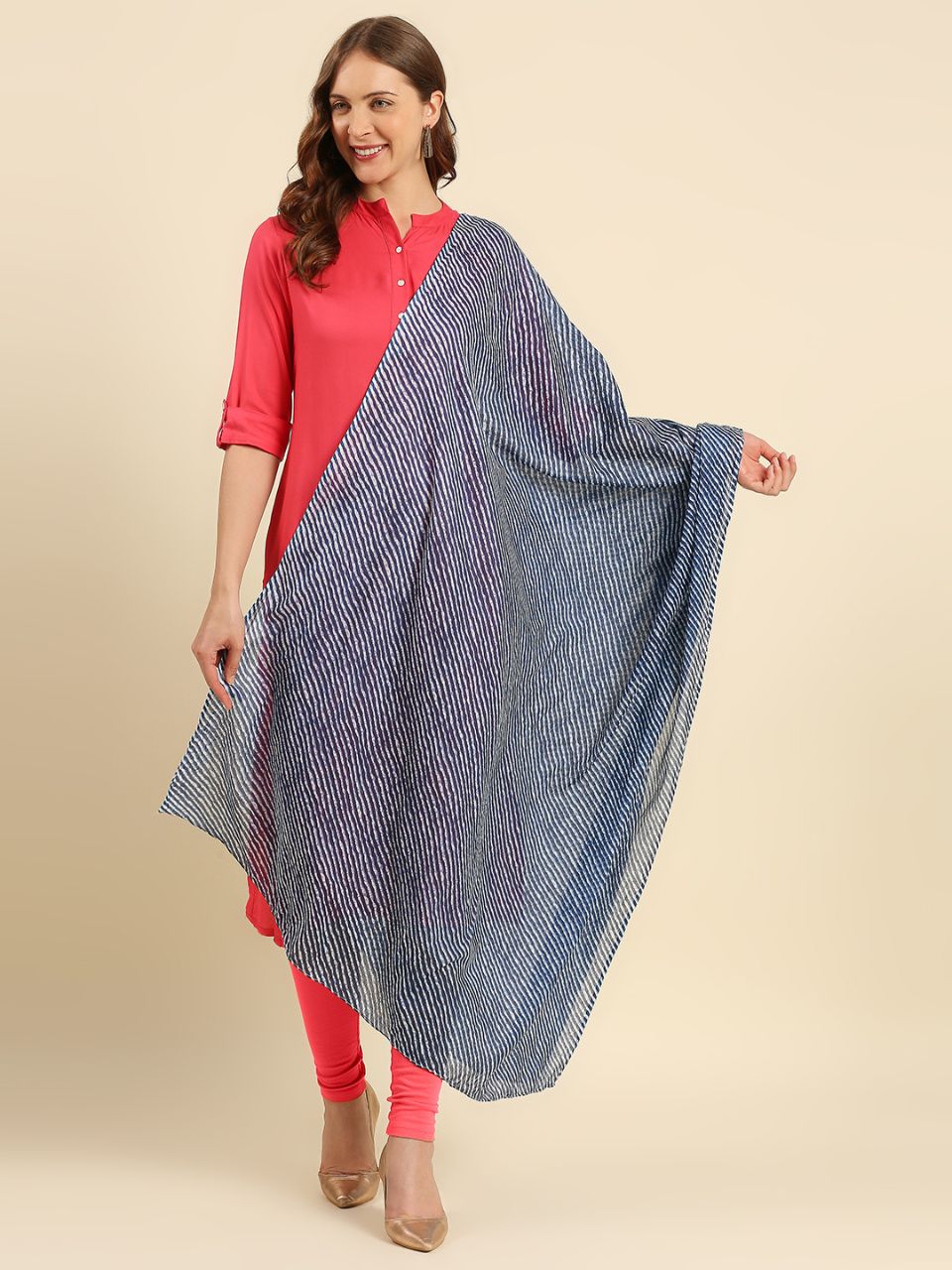 Indigo Blue Leharia Printed Pure Cotton Dupatta