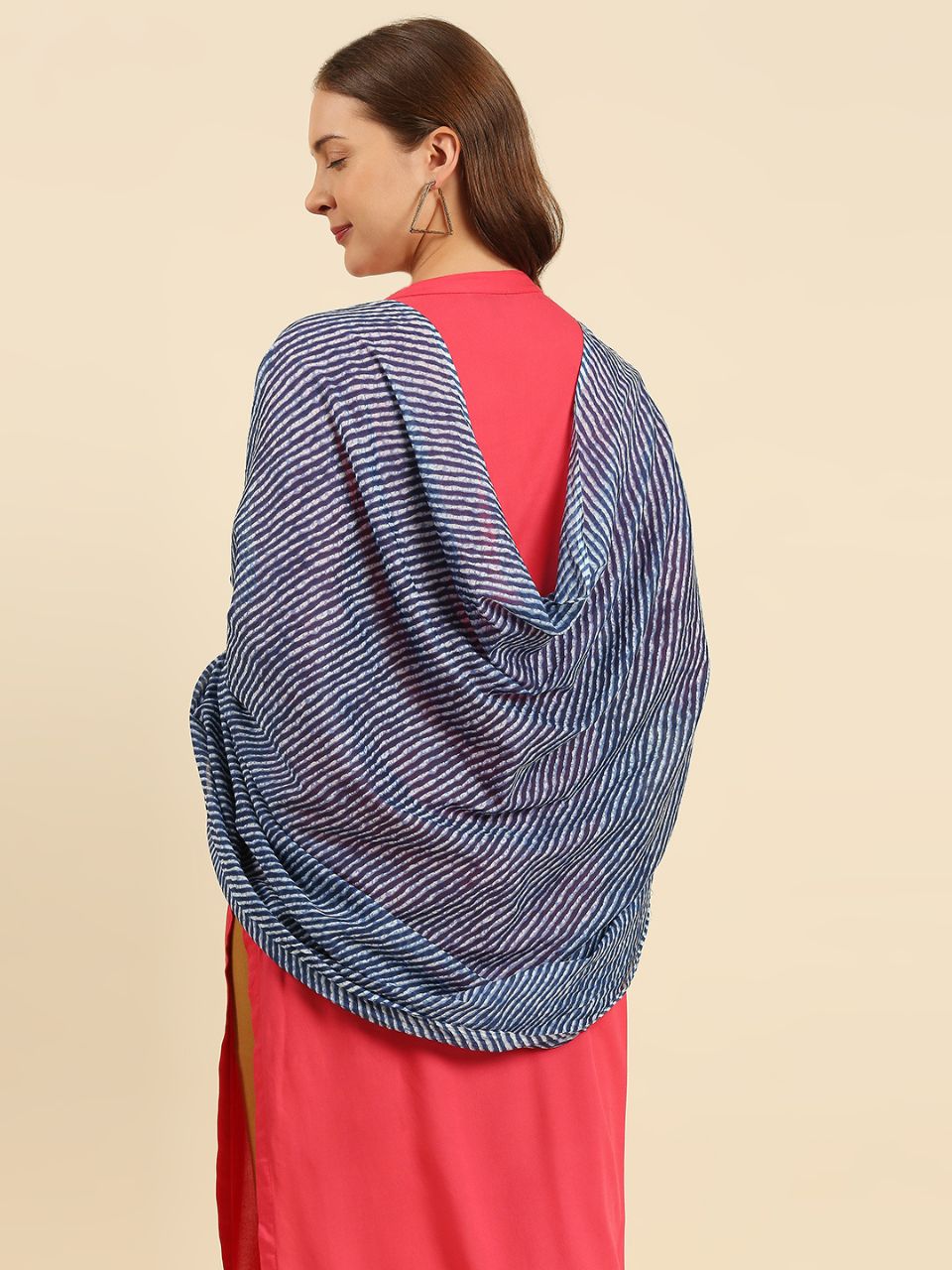 Indigo Blue Leharia Printed Pure Cotton Dupatta