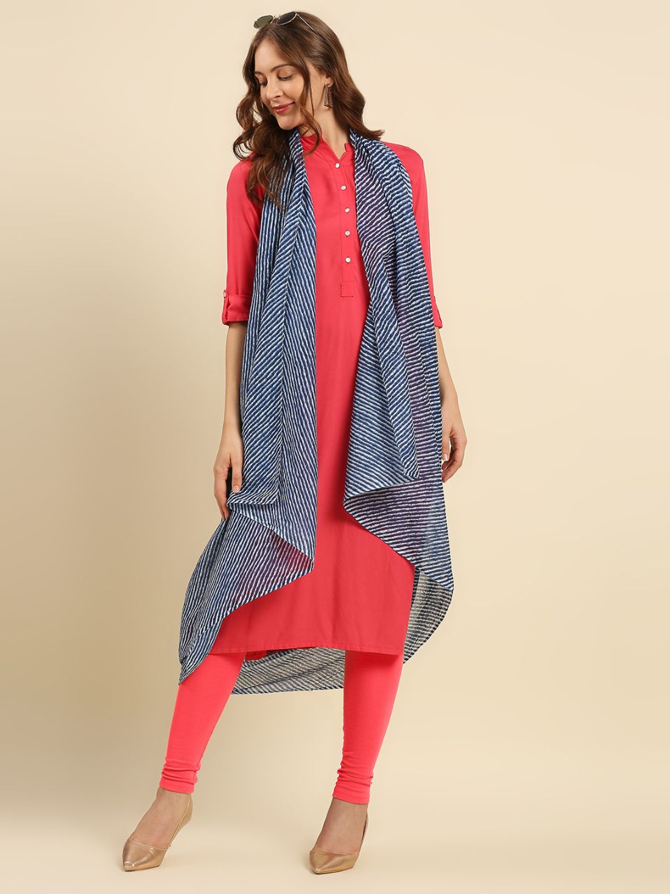 Indigo Blue Leharia Printed Pure Cotton Dupatta