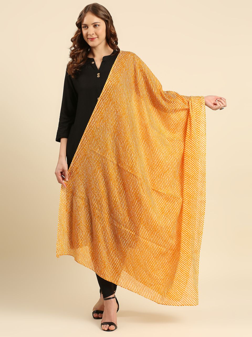 Red Leharia Printed Pure Cotton Dupatta