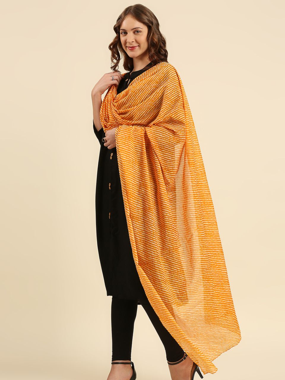 Red Leharia Printed Pure Cotton Dupatta