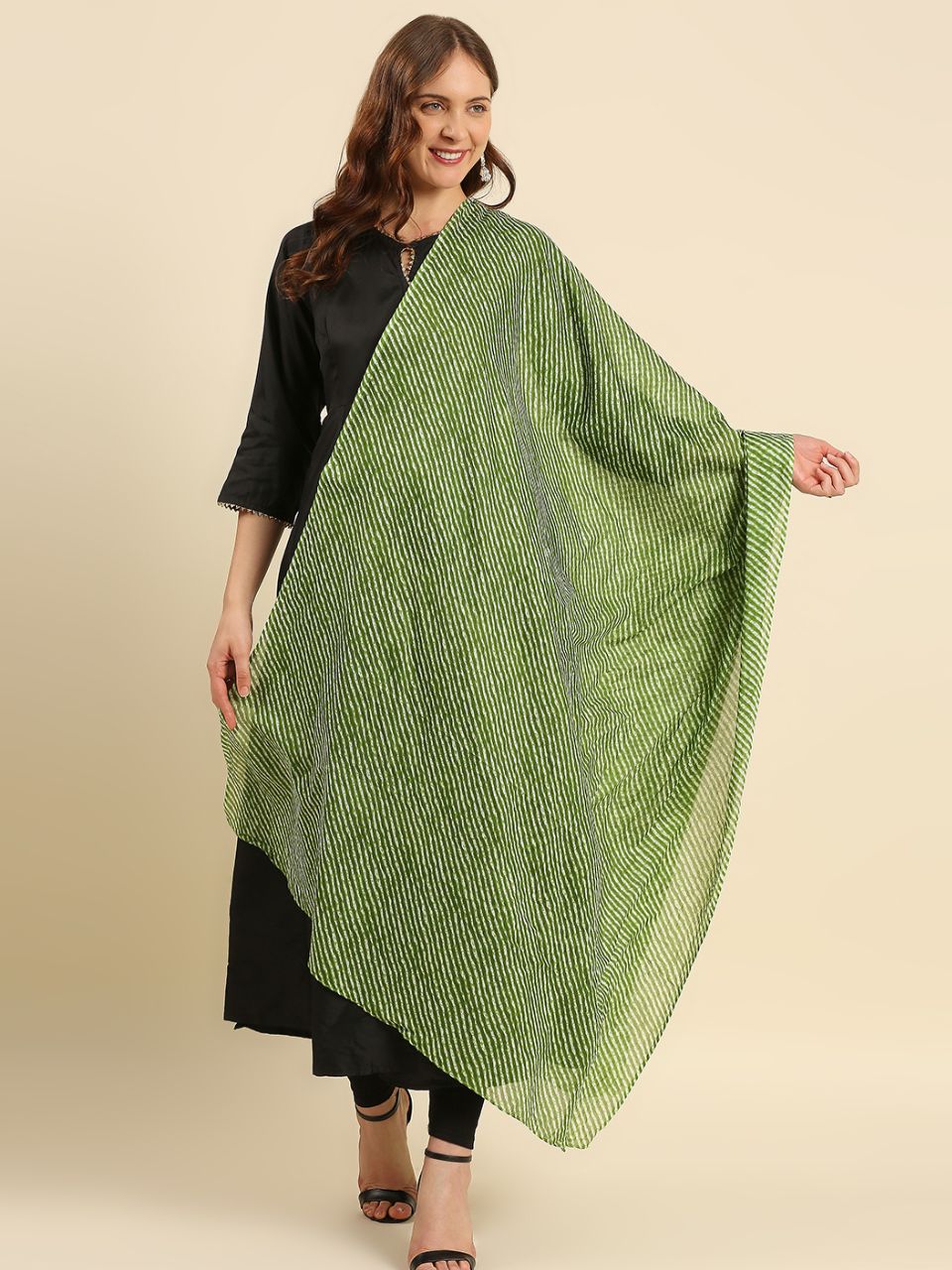 Red Leharia Printed Pure Cotton Dupatta