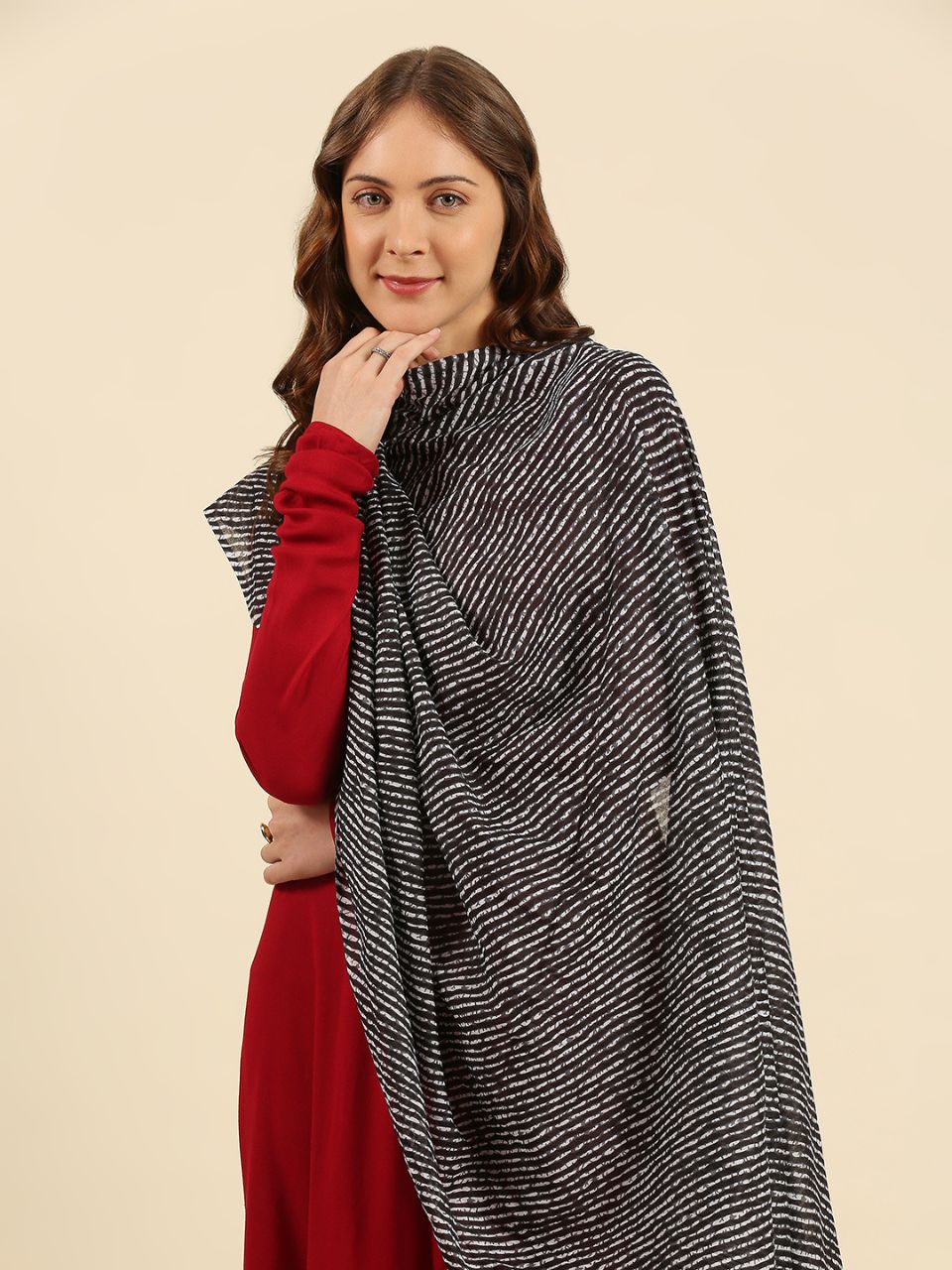 Red Leharia Printed Pure Cotton Dupatta