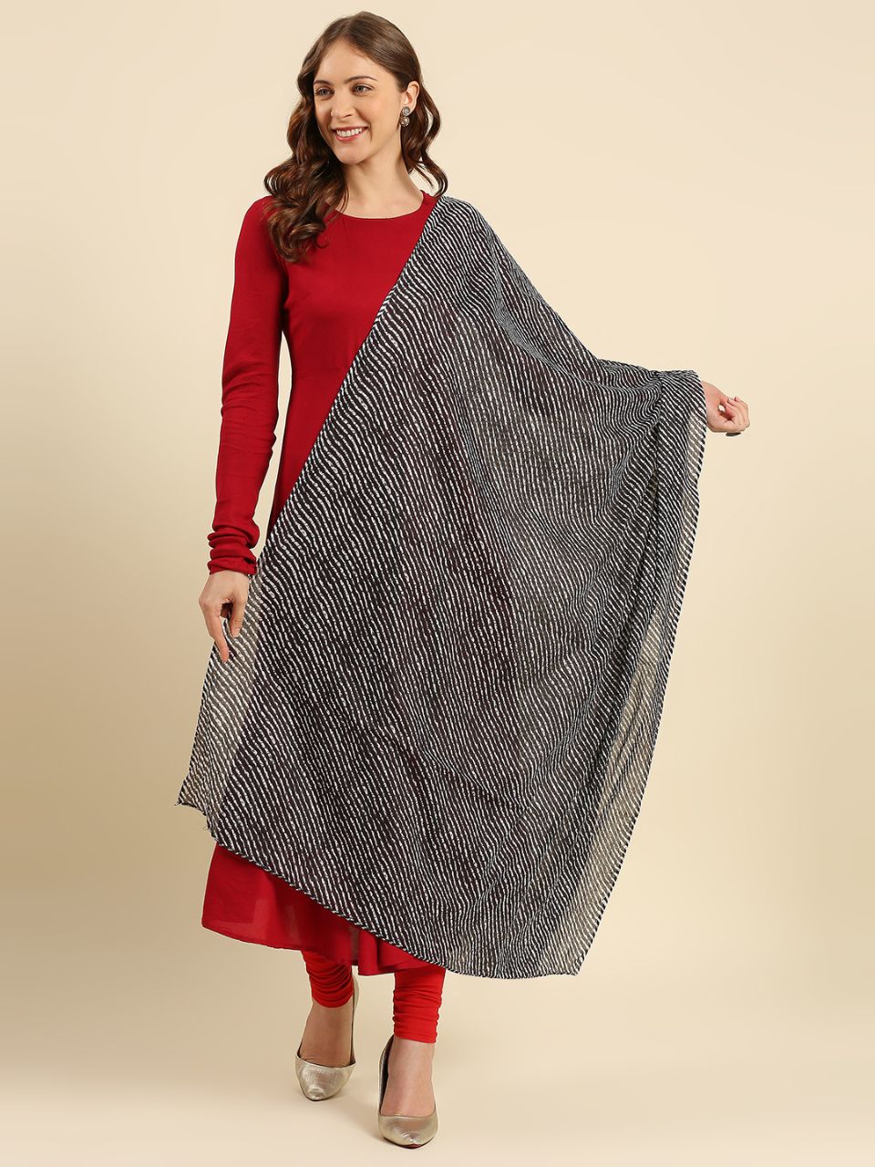 Red Leharia Printed Pure Cotton Dupatta