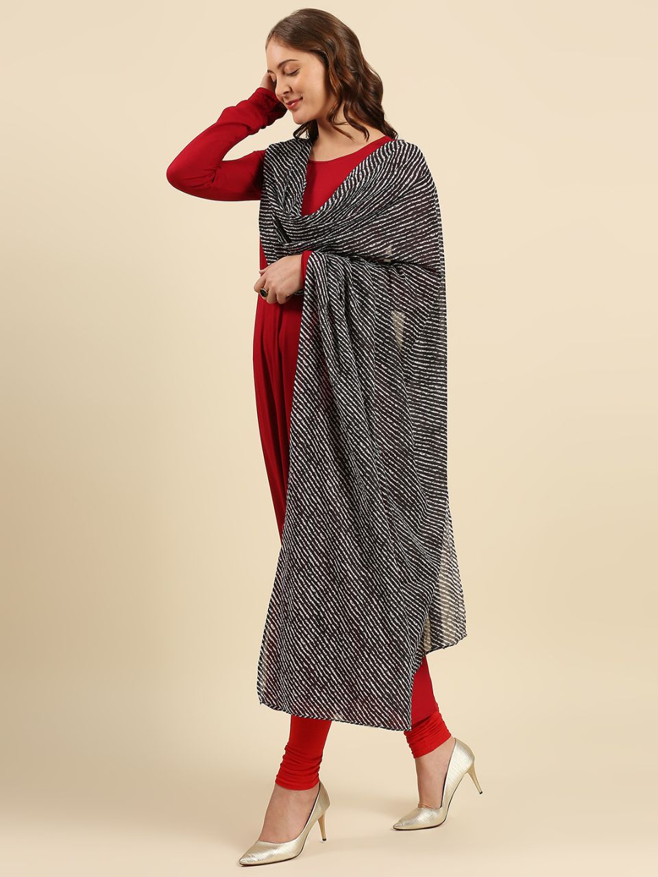 Red Leharia Printed Pure Cotton Dupatta