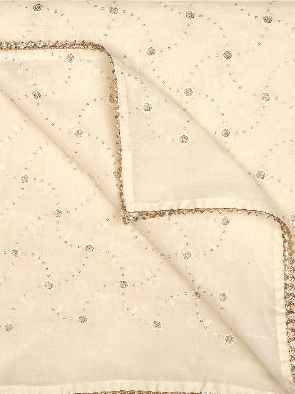 Cream Pure Cotton Dupatta All Over floral embroidery