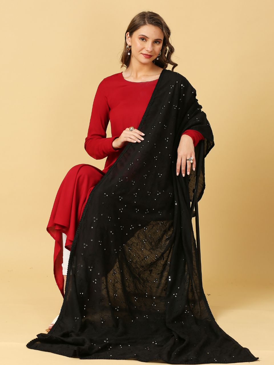 Chanderi Cotton Embroidered Dupatta with Mirror Work.