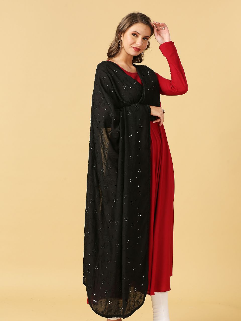 Chanderi Cotton Embroidered Dupatta with Mirror Work.