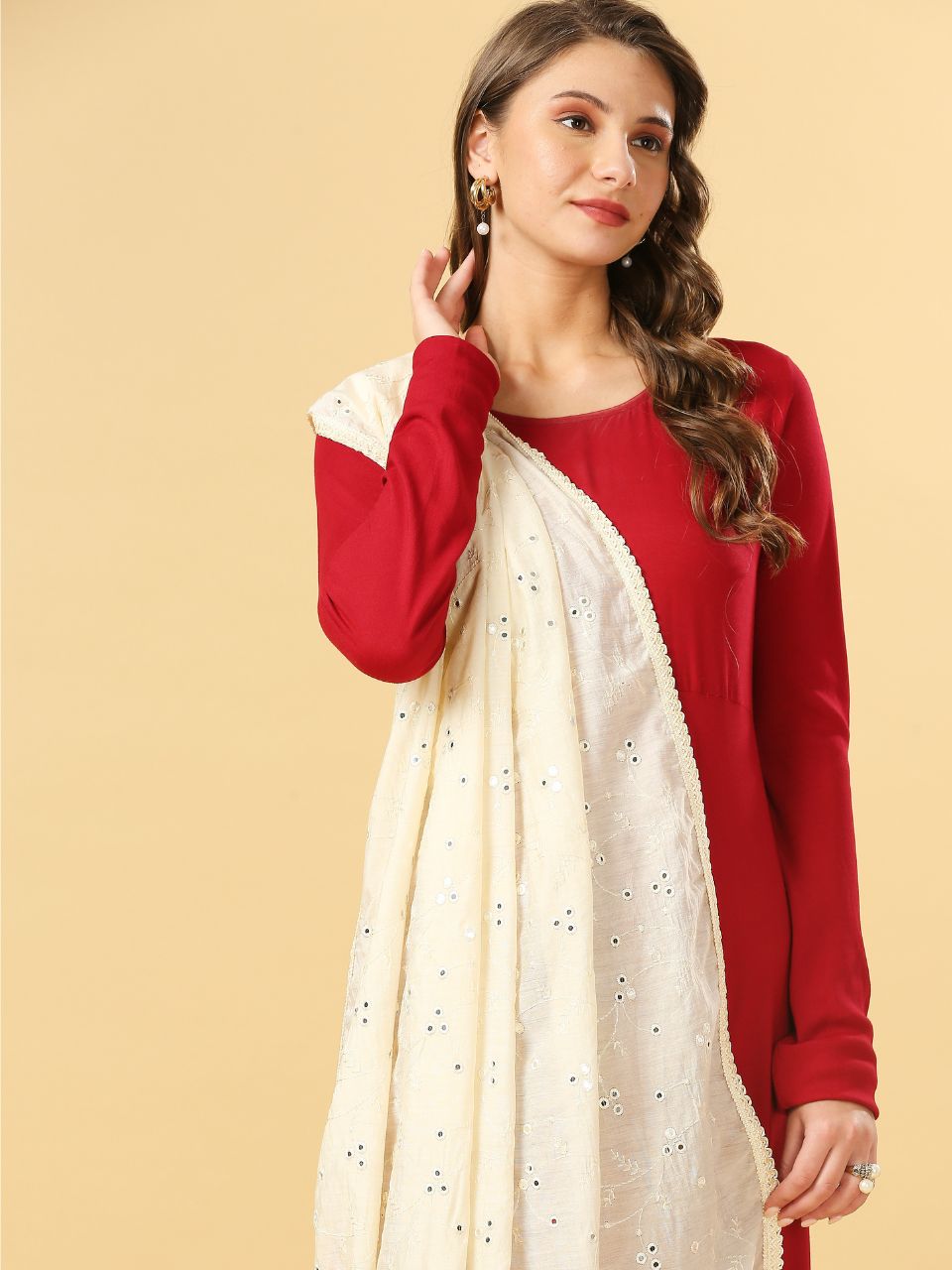Chanderi Cotton Embroidered Dupatta with Mirror Work.