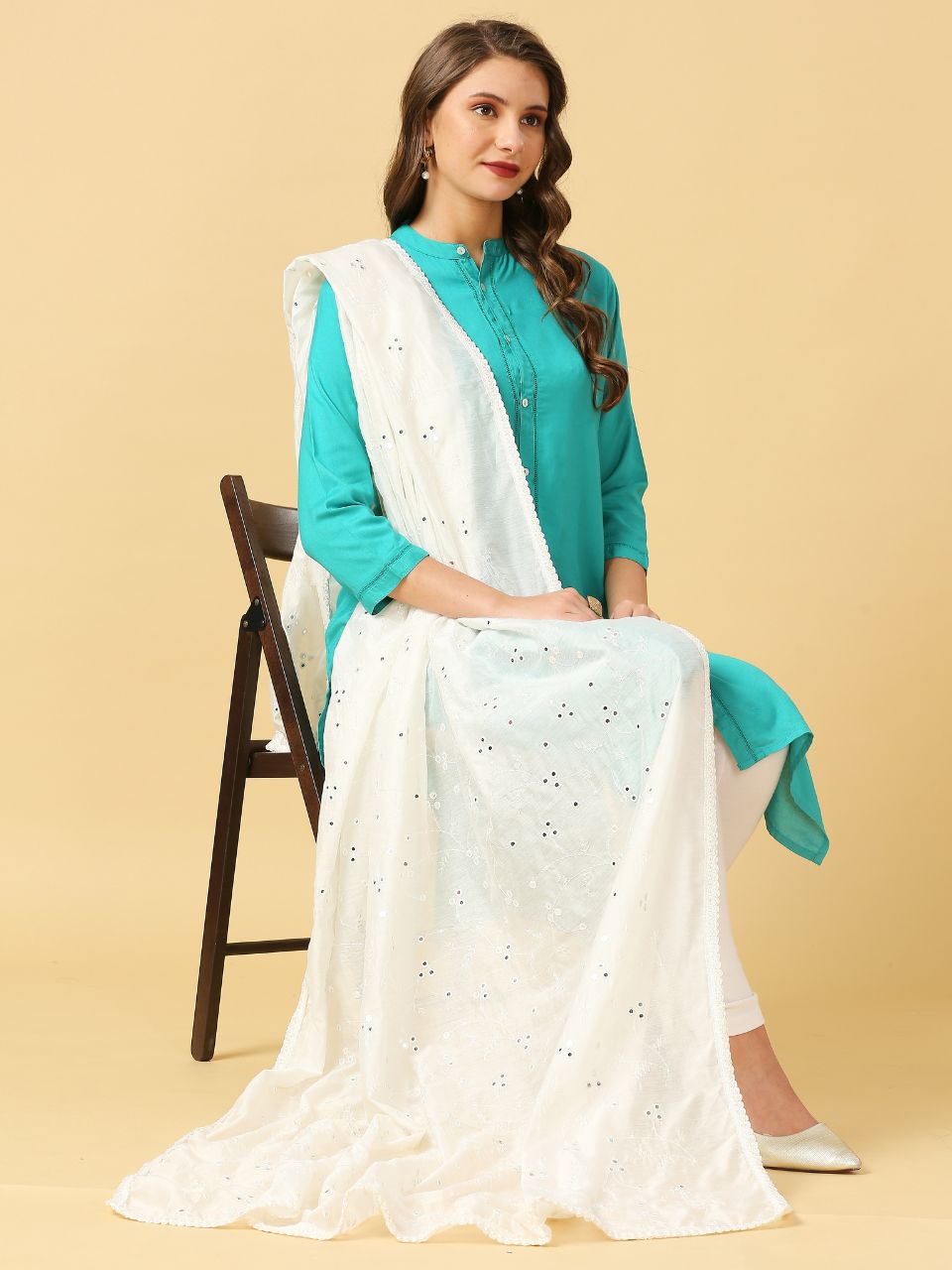 Chanderi Cotton Embroidered Dupatta with Mirror Work.