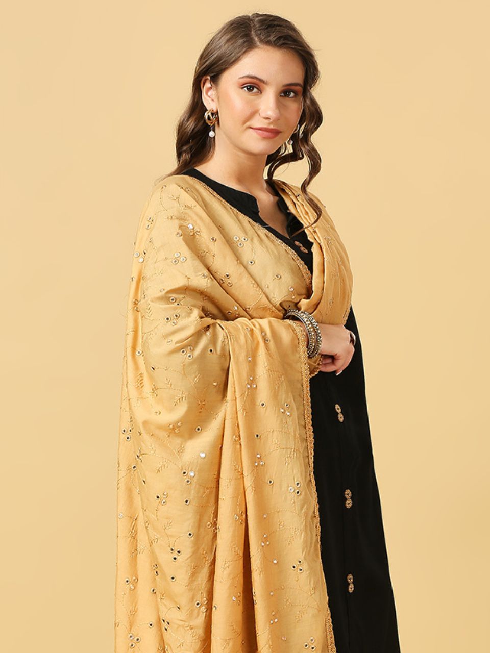 Chanderi Cotton Embroidered Dupatta with Mirror Work.